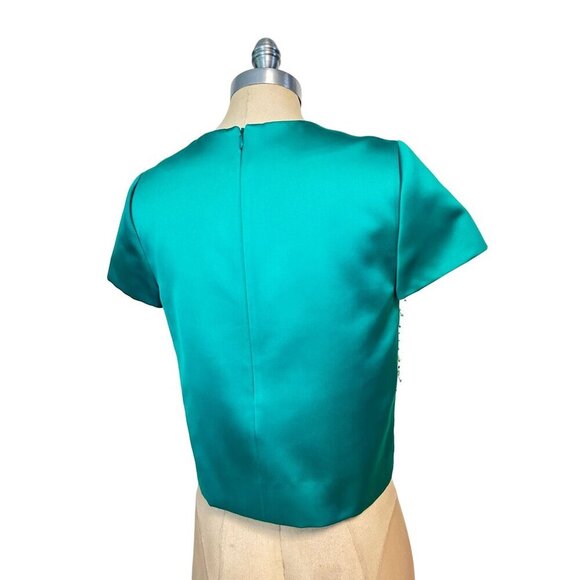 J.Crew Collection Green Embellished Satin Short Sleeve Top Size 4 - Picture 3 of 5